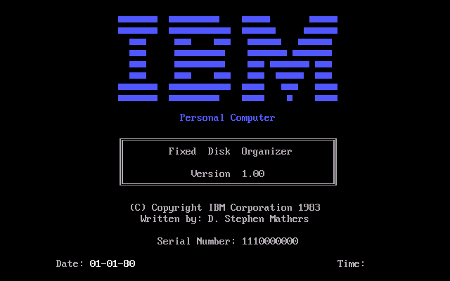 IBM Fixed Disk Organizer 1.00 - Splash